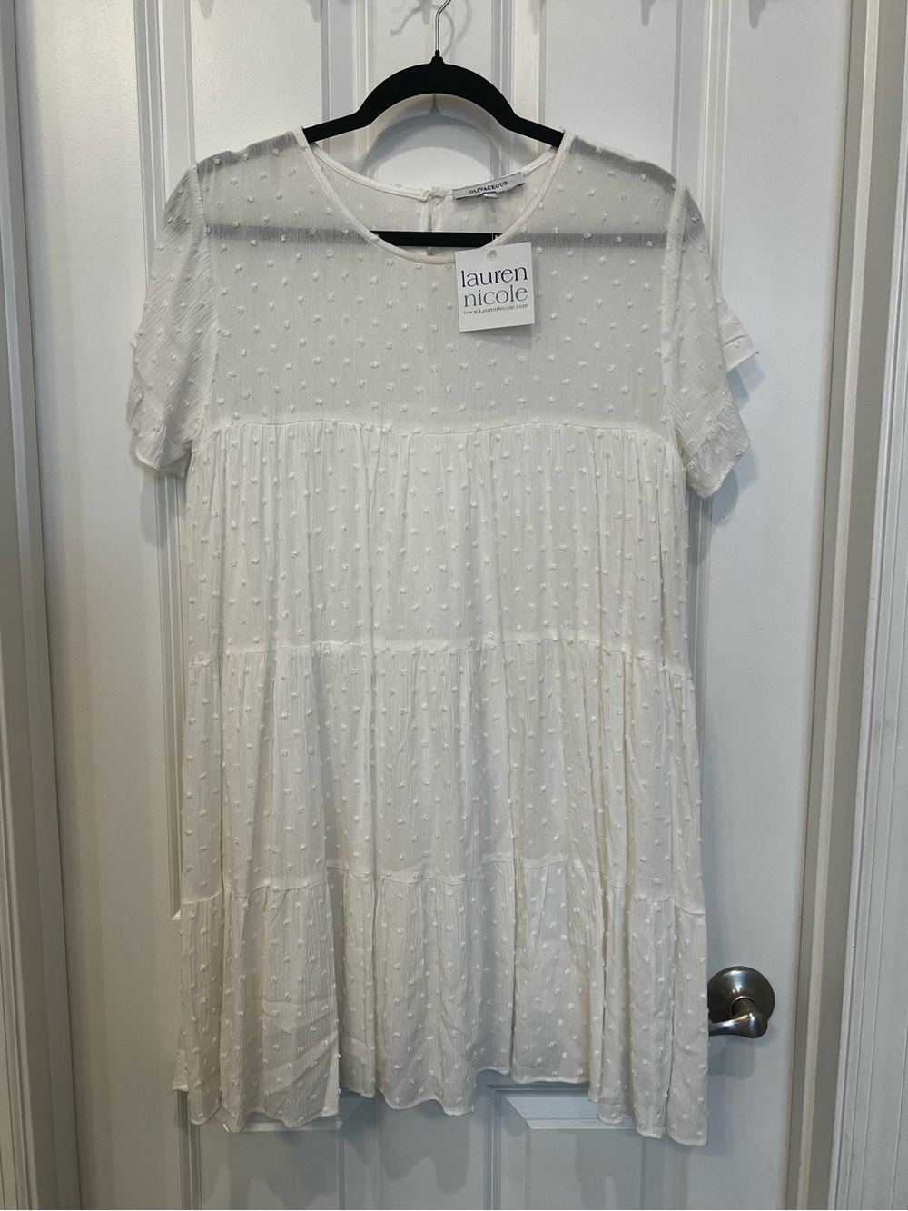 Olivaceous White Swiss Dot Tiered Dress